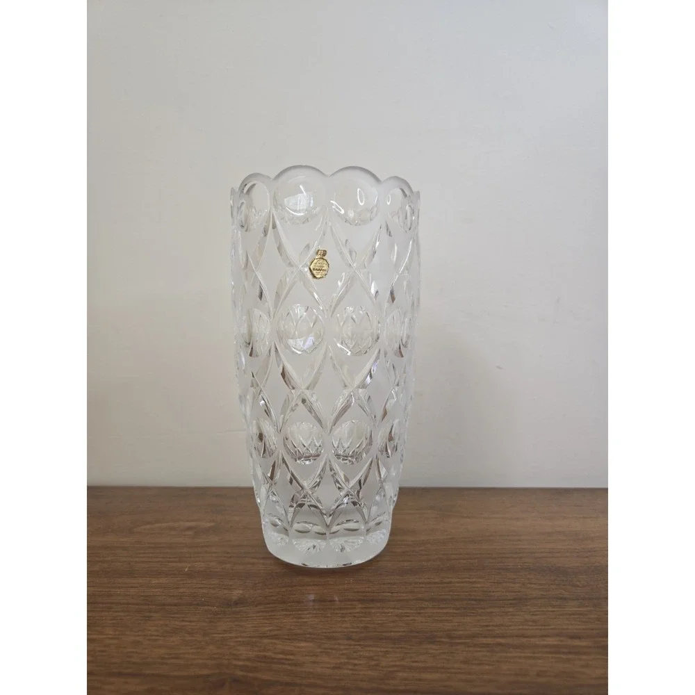 Vintage West Germany Crystal Vase 24% Lead Bavaria Scalloped Diamond Cut Clear